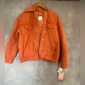 AVEC LES FILLE Orange 100% Cotton Quilted Coral Orange Jacket XS